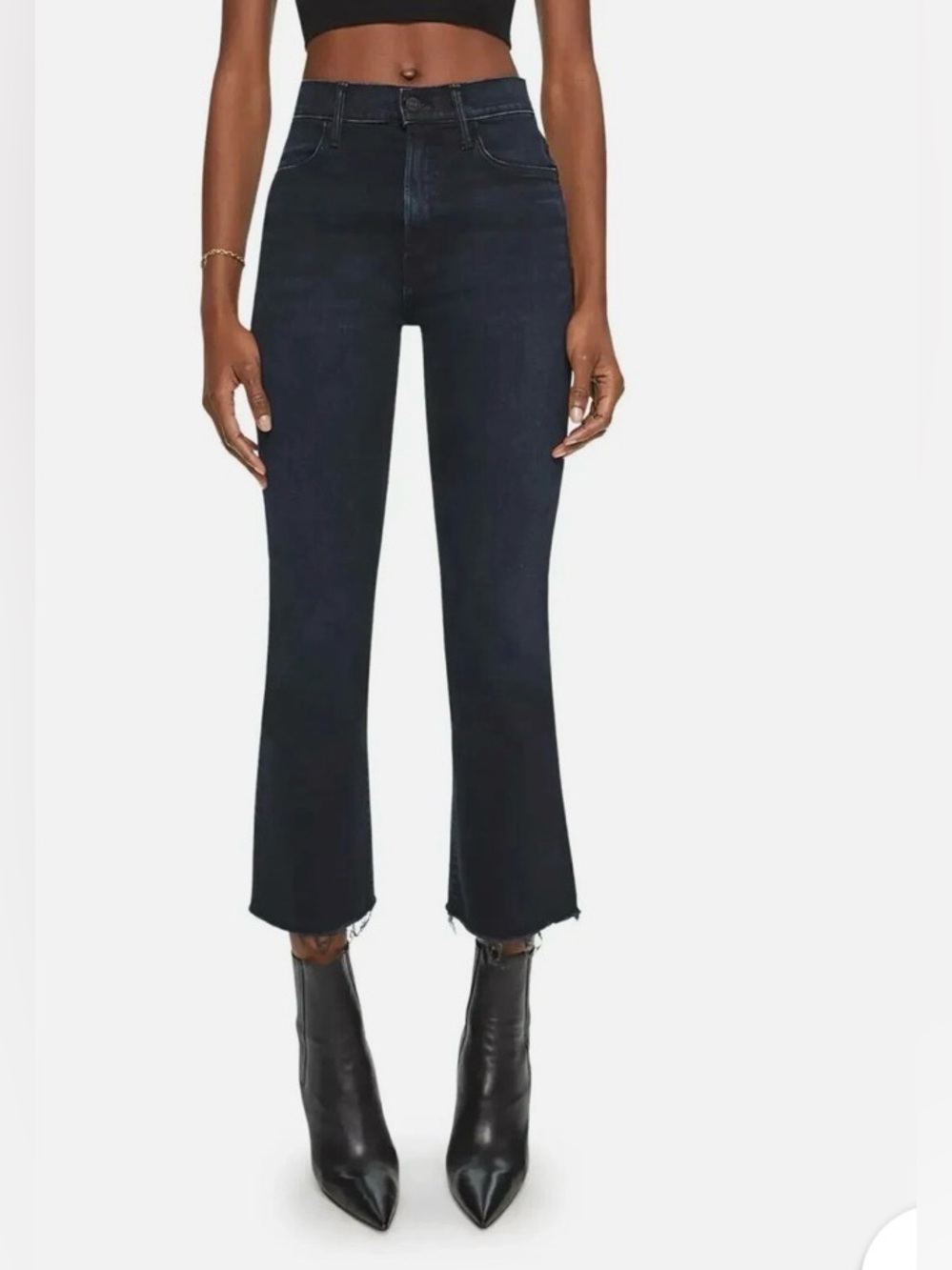 MOTHER High-Rise Black Cropped Flare Jeans